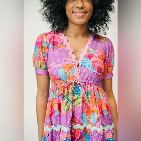 Marié Victoria Dunn Pink and Orange Puff Sleeve Maxi Dress - Picture 3 of 7